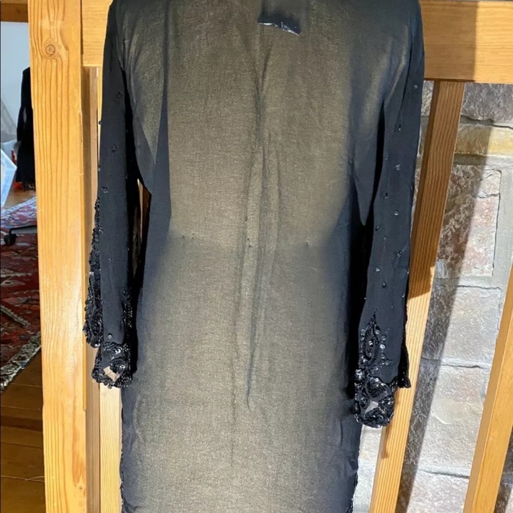 Newport News Black Sheer Sequin V-Neck Tunic Top Women’s Large NWT - Picture 2 of 6